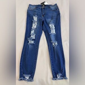 Fashion Nova Women's Plus Sz 2X  Body Moves Ankle‎ distressed Stretch Denim NWT